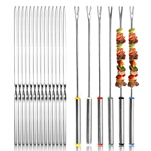 Chingde Brochetas de Barbacoa de Acero Inoxidable, 20 Piezas Brochetas de Barbacoa Kebab Brocheta Kebab Brochetas de brocheta a la Parrilla para Acampar al Aire Libre, Salidas, Herramientas de Cocina