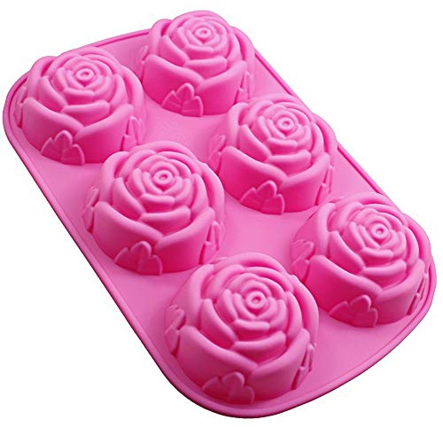 Chingde Moldes de silicona rosa molde de pastel de silicona moldes para hornear flor de moldes de jabón molde hecho a mano para gelatina pan pudín jabón artesanía casera de bricolaje