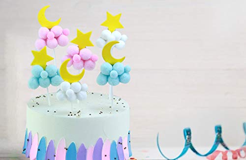Chingde Toppers de Pastel Personalizados, 6 Piezas Moon Star Cake Toppers Hecho a Mano Cake Topper Hairball Cake Topper Decoración para Bodas Bodas Cumpleaños Fiestas Decoraciones Festivas
