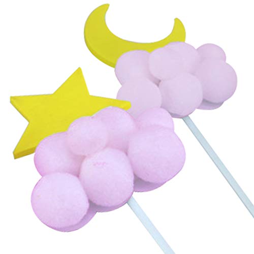 Chingde Toppers de Pastel Personalizados, 6 Piezas Moon Star Cake Toppers Hecho a Mano Cake Topper Hairball Cake Topper Decoración para Bodas Bodas Cumpleaños Fiestas Decoraciones Festivas