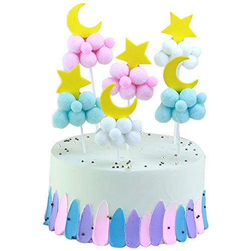 Chingde Toppers de Pastel Personalizados, 6 Piezas Moon Star Cake Toppers Hecho a Mano Cake Topper Hairball Cake Topper Decoración para Bodas Bodas Cumpleaños Fiestas Decoraciones Festivas