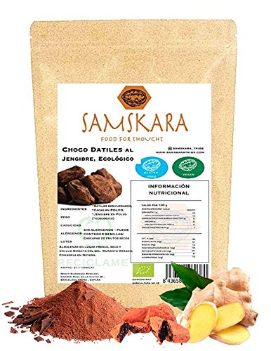 Choco Datiles al Jengibre BIO | Datiles Deshuesados Ecológica saboreada | Dulce saludable | Chocolate | como Trufas - Vegano Sin Gluten (1 kg)