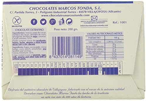 Chocolates Marcos Tonda Chocolate Artesano Tradicional Puro Virgen - 10 Paquetes de 200 gr - Total: 2000 gr