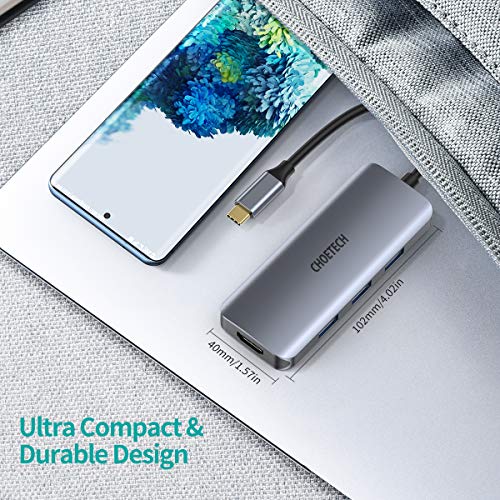 CHOETECH Hub USB C,7 En 1 USB Tipo C a HDMI HUB con PD 100W, HDMI 4K,USB 3.0, SD/TF Lector Tarjeta para MacBook Pro/Air 2018-2020, iPadPro 2020/2018,MacBook,SamsungS20/S10E/S9,Huawei P40Pro/P30/Mate20