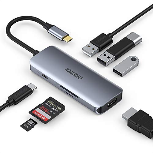 CHOETECH Hub USB C,7 En 1 USB Tipo C a HDMI HUB con PD 100W, HDMI 4K,USB 3.0, SD/TF Lector Tarjeta para MacBook Pro/Air 2018-2020, iPadPro 2020/2018,MacBook,SamsungS20/S10E/S9,Huawei P40Pro/P30/Mate20