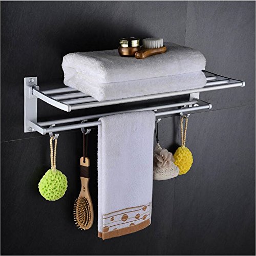 Chrasy Estantería de Baño, 40 * 22cm Toallero de Aluminio y 2 Barra de Toalla y 5 Ganchos de Pared, fácil de organizar su Ropa Toallas, Deje Que su Espacio de Ducha más cómodo