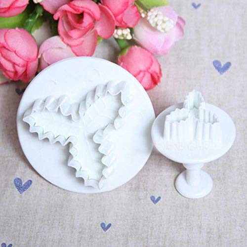 Christmas Cake Tools 2Pcs/Set Holly Leaf Cake Cookie Sugarcraft Fondant Decorating Plunger Cutters Mould Bakeware Tools