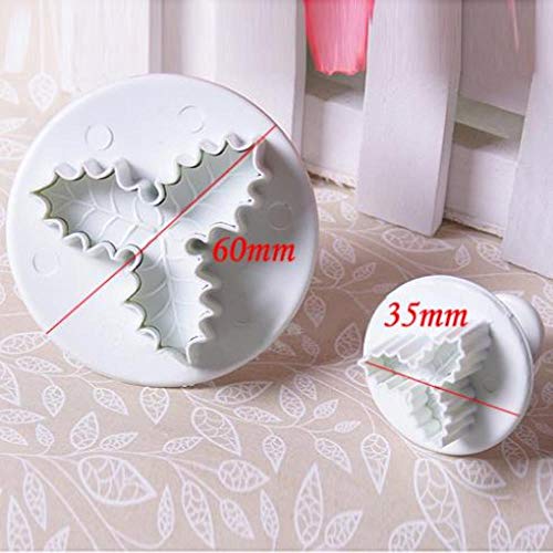 Christmas Cake Tools 2Pcs/Set Holly Leaf Cake Cookie Sugarcraft Fondant Decorating Plunger Cutters Mould Bakeware Tools