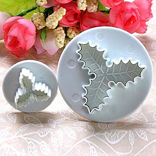 Christmas Cake Tools 2Pcs/Set Holly Leaf Cake Cookie Sugarcraft Fondant Decorating Plunger Cutters Mould Bakeware Tools