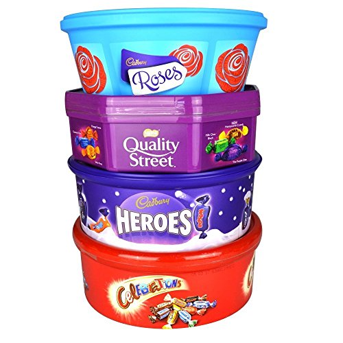 Christmas Chocolate Tubs - 4 PACK - Roses, Heroes, Quality Street AND Celebrations - Nearly 3Kg of chocolate!