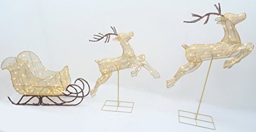 Christmas Concepts® 132cm (52??") Iluminar Bronce Brillo Renos con Trineo Decoración de Navidad Jardín Interior/Exterior Decoraciones de Navidad