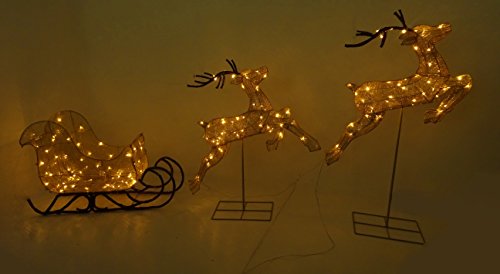 Christmas Concepts® 132cm (52??") Iluminar Bronce Brillo Renos con Trineo Decoración de Navidad Jardín Interior/Exterior Decoraciones de Navidad