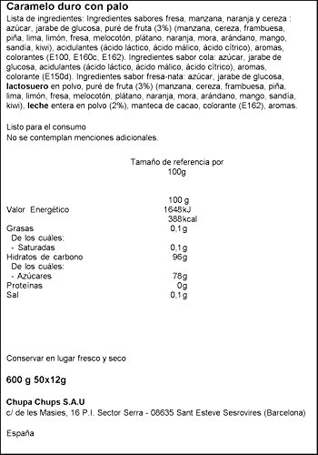 Chupa Chups Original, Caramelo con Palo de Sabores Variados, Display de 50 unidades de 12 gr. (Total 600 gr.)