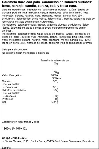 Chupa Chups Original, Caramelo con Palo de Sabores Variados, Tubo Eancode de 100 unidades de 12 gr. (Total 1.200 gr.)