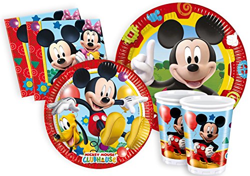 Ciao Y2496 - Set de Fiesta para mesa, de Disney Mickey Mouse Club House Para 8 Personas (44 Piezas: 8 Platos Grandes, 8 Platos Medianos, 8 vasos, 20 Servilletas)