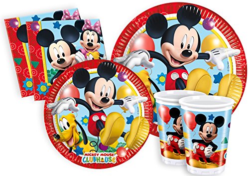 Ciao Y2496 - Set de Fiesta para mesa, de Disney Mickey Mouse Club House Para 8 Personas (44 Piezas: 8 Platos Grandes, 8 Platos Medianos, 8 vasos, 20 Servilletas)