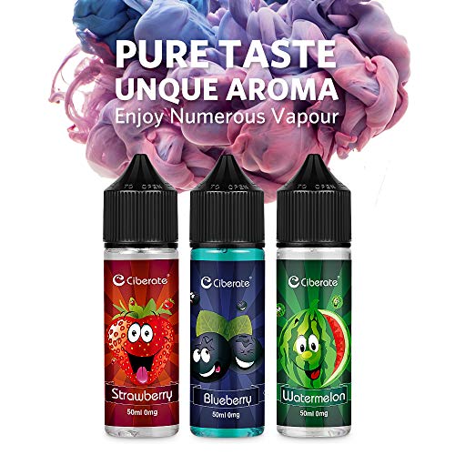 Ciberate 50mlx3 Vaper Liquido Premium Ecig Vape Juice E Liquido E Juice Sabores jugosos 70/30 Eliquid Sandía Fresa Arándano para E Cig Cigarrillo Electrónico Vape Pen Box Mod Starter Kit Sin Nicotina