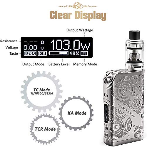 Ciberate® TG 120W Cigarro Electronico Vaporizador Sub-Ohm 0.15 2ml Tanque Vaper Flujo de aire ajustable Cigarrillos electrónicos Mod Vape Estilo Steampunk 0 mg Nicotina