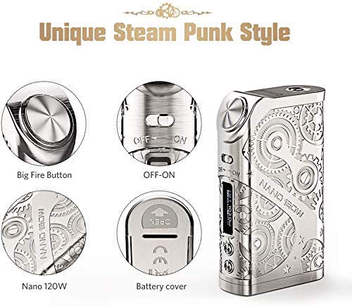 Ciberate® TG 120W Cigarro Electronico Vaporizador Sub-Ohm 0.15 2ml Tanque Vaper Flujo de aire ajustable Cigarrillos electrónicos Mod Vape Estilo Steampunk 0 mg Nicotina