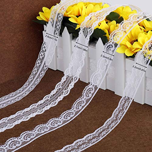 Cinta de Encaje 12 Rollos Blanco Floral Vintage Cordón de Ajuste de Encaje para Coser Manualidades Bricolaje y Nupcial de Boda para Decoración 60 Yardas