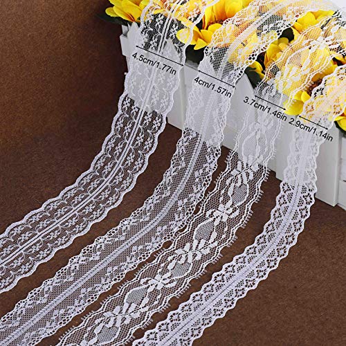 Cinta de Encaje 12 Rollos Blanco Floral Vintage Cordón de Ajuste de Encaje para Coser Manualidades Bricolaje y Nupcial de Boda para Decoración 60 Yardas