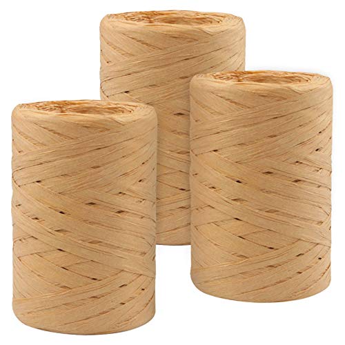 Cinta de Papel Raffia 3 Rollos Cuerda de Papel Natural Kraft Cinta Rafia,Cordel de Papel para la Decoración de Tejido Artesanal de Bricolaje