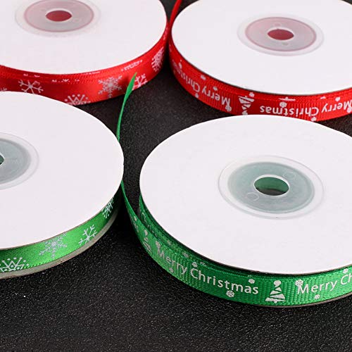 Cinta de Raso de Navidad Satén 100 yardas Rojo Verde Árbol de Navidad Copos de nieve Cinta de tela cinta satinado Merry de Navidad para regalos de bricolaje,Lazos para el cabello,Tela artesanal,Boda