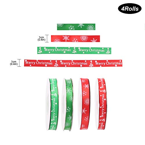 Cinta de Raso de Navidad Satén 100 yardas Rojo Verde Árbol de Navidad Copos de nieve Cinta de tela cinta satinado Merry de Navidad para regalos de bricolaje,Lazos para el cabello,Tela artesanal,Boda