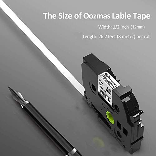 Cinta Oozmas Compatible para usar en lugar de Brother P-Touch TZ Tape 12mm 0.47, Compatible Brother Pt-1000 Pt-1010 PT-1080 PT-E100 PT-D600, TZe-231 TZe-335 TZe-T535 TZe-MQP35 TZe-MQG35, pack de 5…