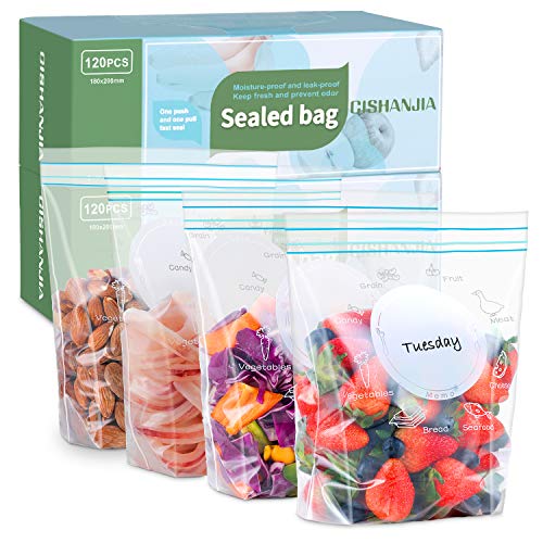 CISHANJIA 120pcs 180x200mm Bolsas congelar Bolsas para sándwich Bolsas con Cierre hermético Bolsas de Alimentos a Prueba de Fugas para bocadillos, Frutas, Viajes, Almacenamiento en casa