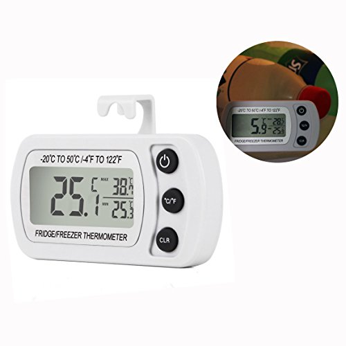 Cisixin Termómetro del Refrigerador, Termómetro Impermeable del Congelador, Digital Inalámbrico de Congelador Refrigerador Monitor de Temperatura Máximo y Mínimo(-4 a 122ºF)