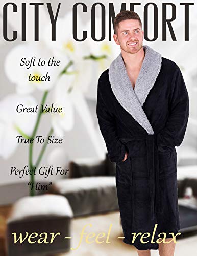 CityComfort Albornoz Hombre súper Suave para Hombre (XL, Negro con Sherpa Contraste)