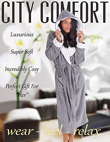 CityComfort Bata de Estar por Casa Mujer Invierno con Capucha, Ropa de Dormir Suave Material de Forro Polar, Batín Tejido Peluche Accesorios Mujer, Regalos para Mama (S, Gris Claro)