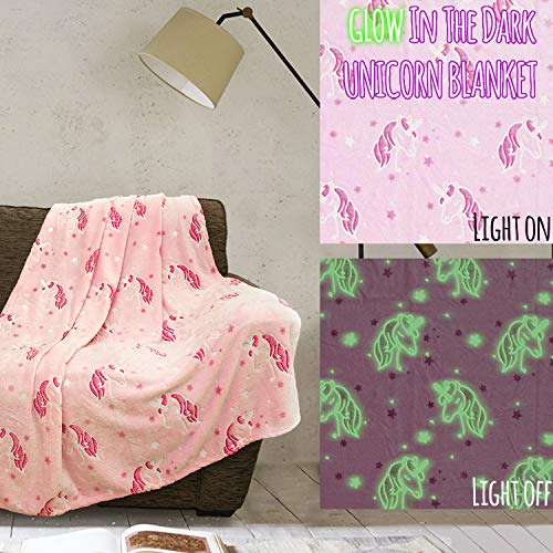 CityComfort Manta Unicornio y Estrellas Que Brillan en la Oscuridad, Mantas Nórdicas Super Suaves Forro Polar, Manta Rosa para Sofa Cama, Regalos Originales para Niñas Mujeres