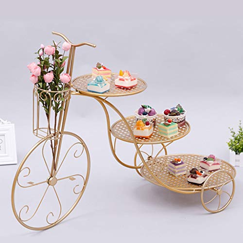 CJH - Soporte para Tartas de Bicicleta, Mesa de Postre, Bandeja para Aperitivos, de Hierro Forjado, para Hornear, repostería, Boda, cumpleaños, Plato de Frutas, Color Dorado