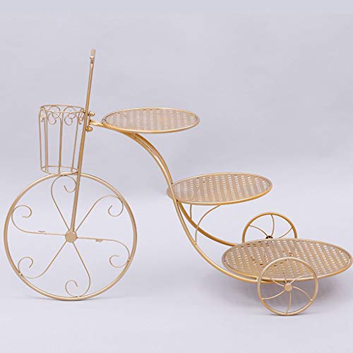 CJH - Soporte para Tartas de Bicicleta, Mesa de Postre, Bandeja para Aperitivos, de Hierro Forjado, para Hornear, repostería, Boda, cumpleaños, Plato de Frutas, Color Dorado