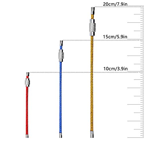 CKANDAY 30 Piezas Llaveros de Alambre de Metal de Acero Inoxidable con Nylon Revestimiento, Cable de 2 mm con Conector para Senderismo Etiquetas de identificación de Equipaje -3 tamaños 4"6" 7.8"