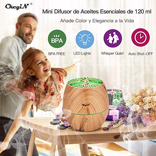 Ckeyin Humidificador，Humidificador Aceites Esenciales，Silencio, Lámpara de Siete Colores, 2 Modos de Pulverización, Apagado Automático, Hogar, Apto para Personas de Todas Las Edades