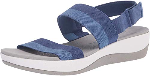 Clarks Arla Jacory, Sandalia para Mujer, Tela de Rayas de Color Azul, 41 EU Weit