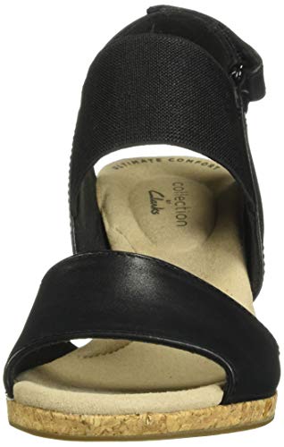 Clarks Women's Lafley Lily Wedge Sandal, Black Leather/Textile Combi, 075 W US