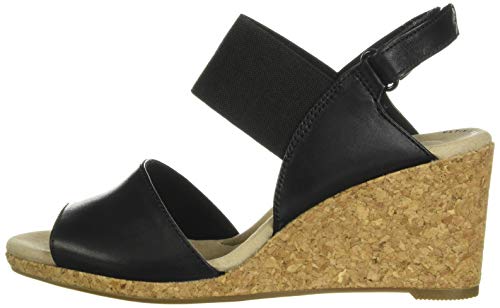 Clarks Women's Lafley Lily Wedge Sandal, Black Leather/Textile Combi, 075 W US