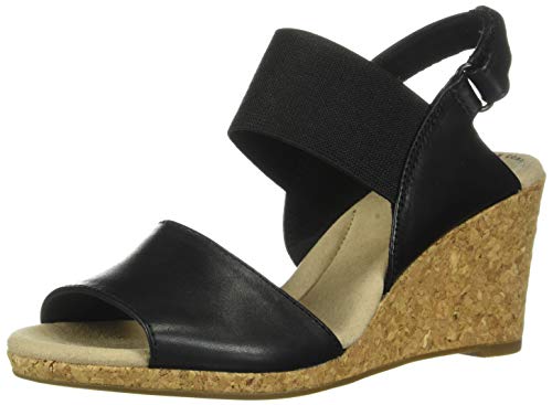 Clarks Women's Lafley Lily Wedge Sandal, Black Leather/Textile Combi, 075 W US