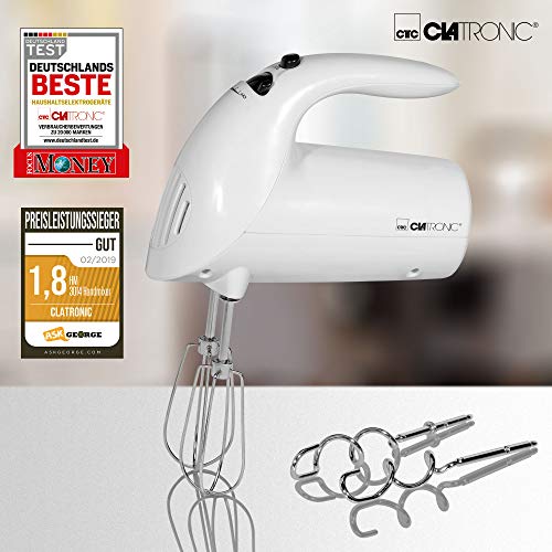 Clatronic HM 3014 Batidora de varilla especial repostería, 5 velocidades, 250 W, acero inoxidable, Blanco