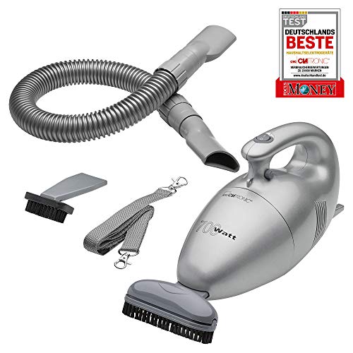 Clatronic HS 2631 Aspirador de mano, tamaño compacto, 700 W, 0.8 litros, 36 Decibelios, De plástico, Plateado