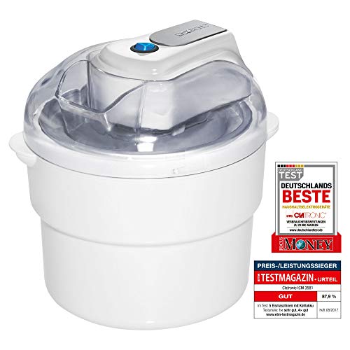 Clatronic ICM 3581 Heladera para Hacer Helado, Sorbete y Yogur, 12 W, 0.8 litros, Blanco