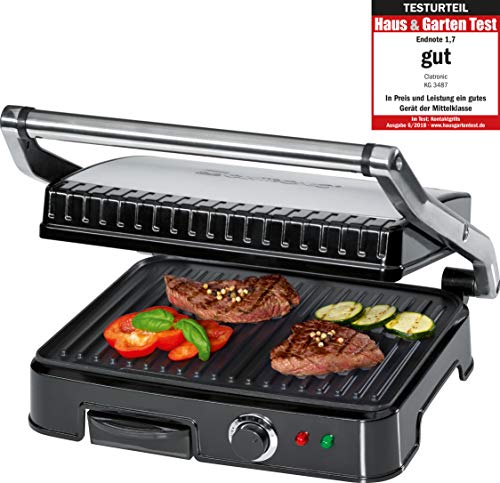 Clatronic KG 3487 Grill de Asar con Tapa Basculante, 2000 W, Acero Inoxidable