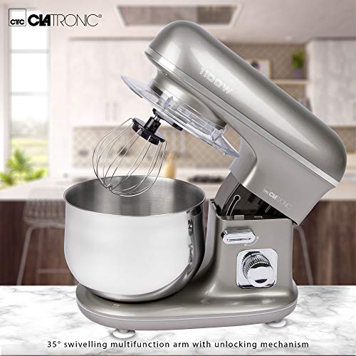 Clatronic KM 3712 - Amasadora potente con tapa transparente antisalpicaduras y apertura de relleno, 1100 W, 5 litros, brazo multifunción giratorio