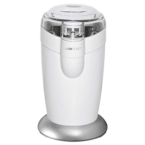 Clatronic KSW 3306 Molinillo eléctrico, Especias, Semillas o Granos, Capacidad 40gr 20 Tazas de café, Cuchillas Acero Inoxidable, tamaño Compacto, 120 W, Blanco/Plata