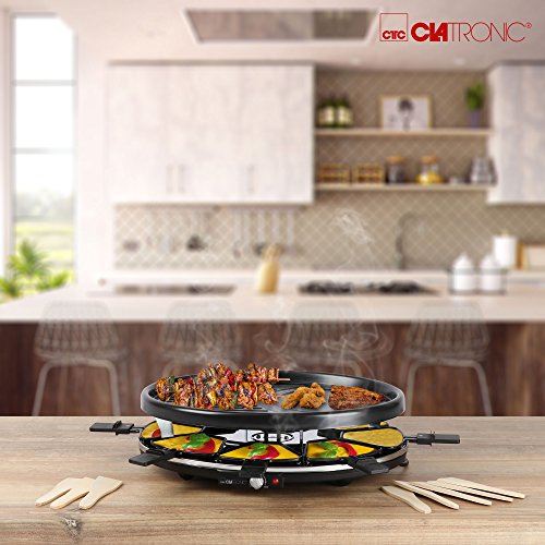 Clatronic RG 3517 Raclette Grill para 8 Personas, 1400 W, Acero Inoxidable, Negro