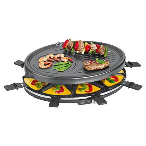 Clatronic RG 3517 Raclette Grill para 8 Personas, 1400 W, Acero Inoxidable, Negro